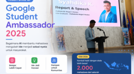 Kisah Dika di Google Student Ambassador 2025 menunjukkan bagaimana AI membantu mahasiswa menciptakan inovasi nyata dari kampus hingga masyarakat.( Poto : Tril Polmed )