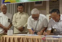 Pemkab Merangin menyerahkan 2,6 hektare lahan kepada Bulog untuk pembangunan gudang pangan.( Poto : ANTARA/DISKOMINFO KABUPATEN MERANGIN).