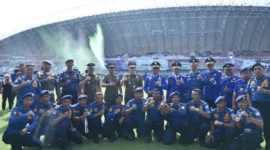 Tim Damkartan Kota Jambi berhasil meraih juara harapan 2 tingkat nasional pada National Firefighter Skill Competition 2026.( Poto : ANTARA ).