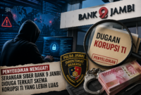 Penyelidikan kasus Bank 9 Jambi berkembang ke dugaan korupsi TI dan serangan siber.( Ilustrasi Poto : AI )