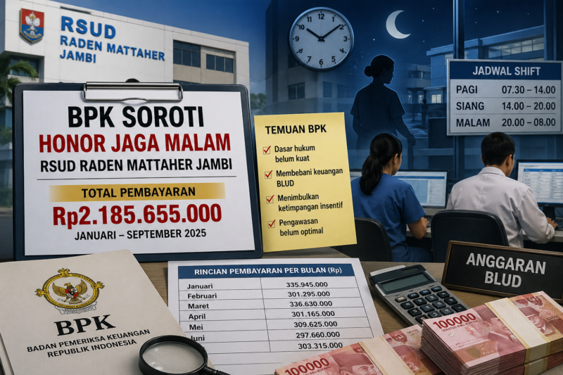 BPK soroti honor jaga malam RSUD Raden Mattaher Jambi Rp2,18 miliar.( Poto : AI )