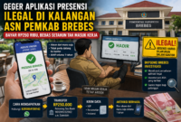 Aplikasi presensi ilegal ASN di Brebes memungkinkan absensi jarak jauh hanya dengan Rp250 ribu. BKPSDMD langsung melakukan investigasi.( Poto : AI)