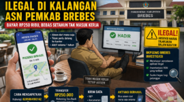 Aplikasi presensi ilegal ASN di Brebes memungkinkan absensi jarak jauh hanya dengan Rp250 ribu. BKPSDMD langsung melakukan investigasi.( Poto : AI)