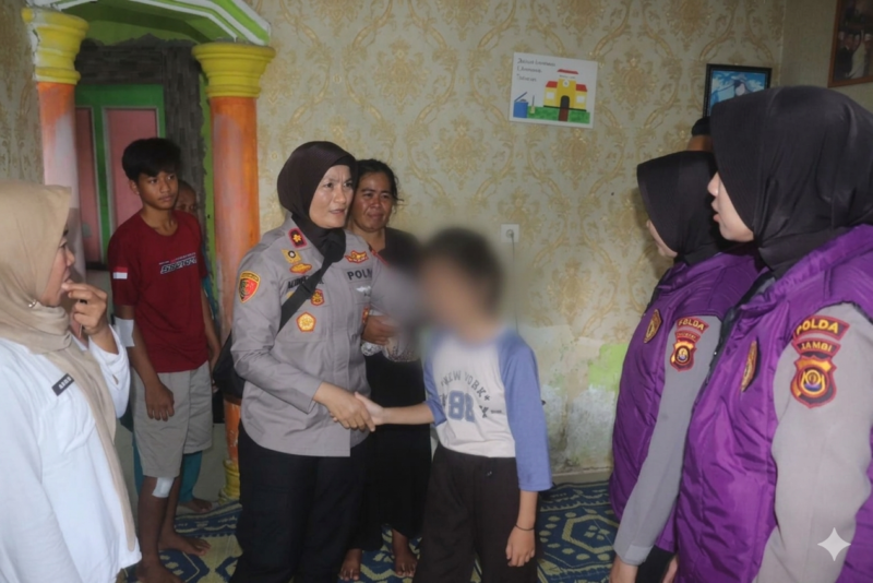 Upaya Humanis Polda Jambi Pulihkan Trauma Anak Usai Insiden Penusukan.( Poto : Sinar Jambi )
