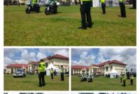 Ditlantas Polda Jambi menggelar SISPAMKOTA di Mapolresta Jambi dengan ratusan personel untuk menjaga keamanan, ketertiban, serta kelancaran.( Poto : MITRARIAU.com ).