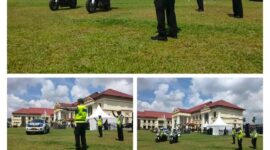 Ditlantas Polda Jambi menggelar SISPAMKOTA di Mapolresta Jambi dengan ratusan personel untuk menjaga keamanan, ketertiban, serta kelancaran.( Poto : MITRARIAU.com ).