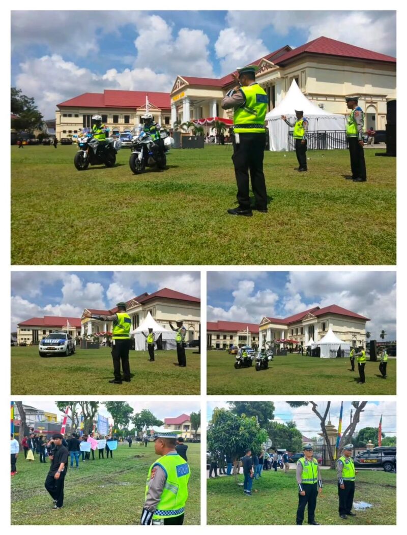 Ditlantas Polda Jambi menggelar SISPAMKOTA di Mapolresta Jambi dengan ratusan personel untuk menjaga keamanan, ketertiban, serta kelancaran.( Poto : MITRARIAU.com ).