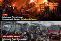 Ilustrasi Kebakaran permukiman dan pasar di Jambi dan Muna hanguskan rumah serta lapak, satu lansia tewas dan polisi selidiki penyebab.( Poto : AI )