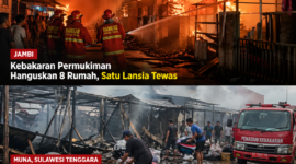 Ilustrasi Kebakaran permukiman dan pasar di Jambi dan Muna hanguskan rumah serta lapak, satu lansia tewas dan polisi selidiki penyebab.( Poto : AI )