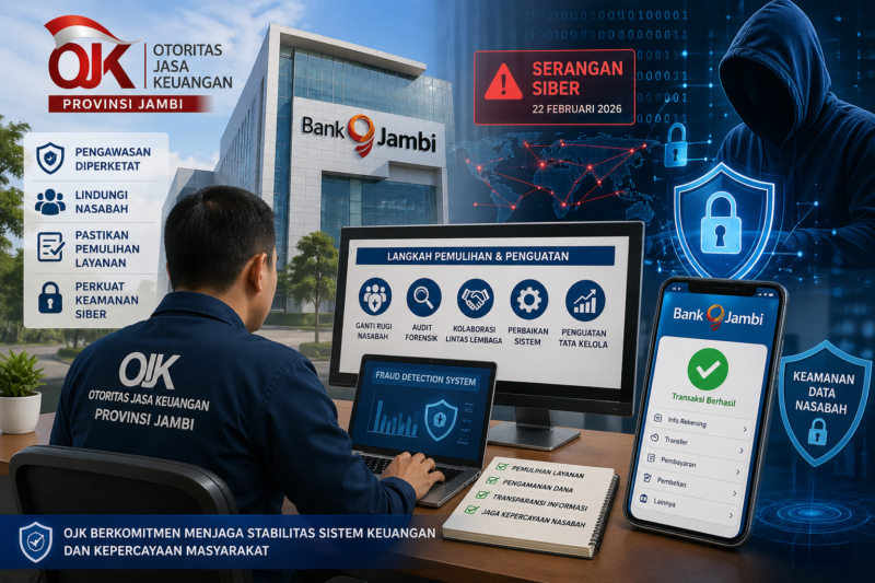 OJK Provinsi Jambi memperketat pengawasan terhadap pemulihan Bank Jambi pasca serangan siber.( ilustarsi poto : AI ).