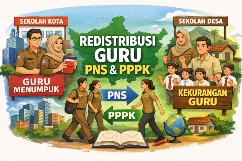 Redistribusi Guru PNS dan PPPK Segera Dimulai untuk Atasi Ketimpangan Pendidikan. ( Ilustrasi Poto : AI )