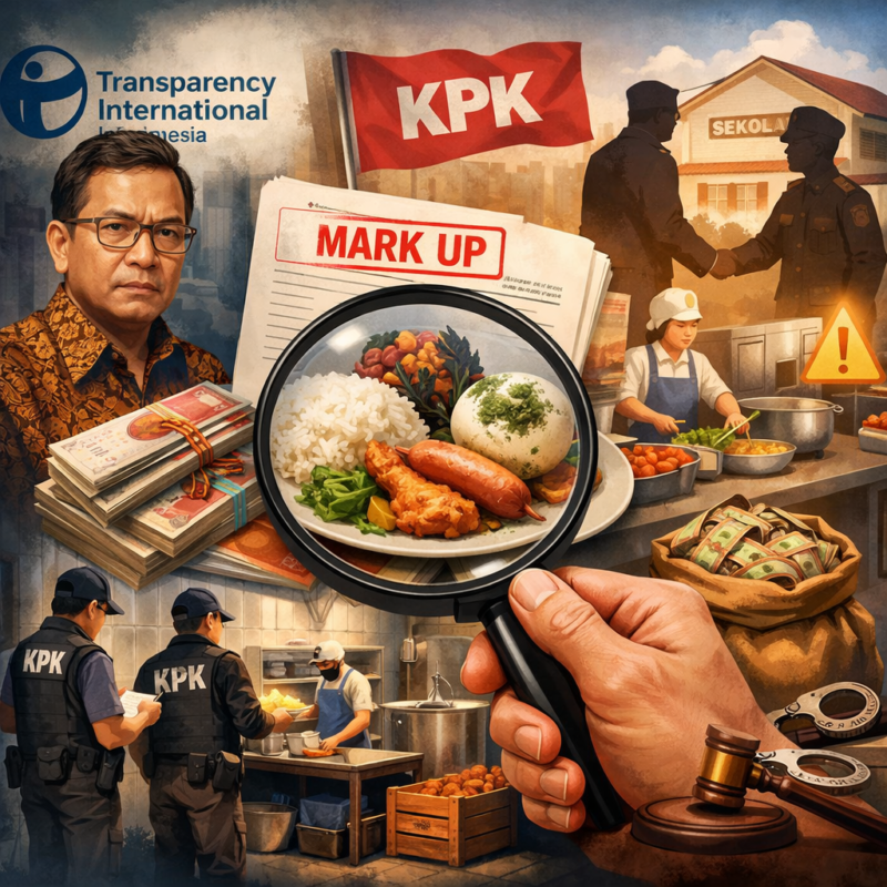 Transparency International Indonesia menyoroti risiko korupsi dalam program Makan Bergizi Gratis (MBG). KPK juga menemukan potensi penyimpangan. ( Ilustrasi Poto : AI )
