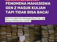Mahasiswa Gen Z kesulitan membaca teks akademik menjadi sorotan dosen dan memicu perubahan metode belajar di kampus.( Ilustrasi Poto : ig.@jemberyangitu ).