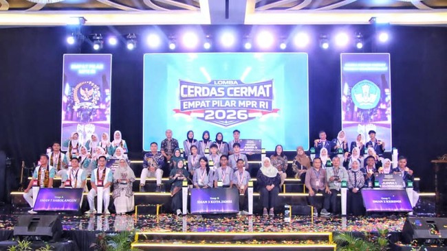 SMAN 2 Kerinci berhasil meraih juara LCC Empat Pilar MPR RI 2026 tingkat Provinsi Jambi dan melaju ke tingkat nasional setelah mengalahkan pesaing di final.( Poto : detiknews ).