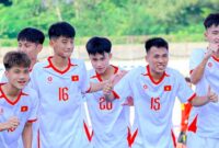 Vietnam U-17 memastikan tiket final Piala AFF U-17 2026 usai menaklukkan Australia 2-1 di Sidoarjo. ( Poto : VFF/CNN Indonesia )