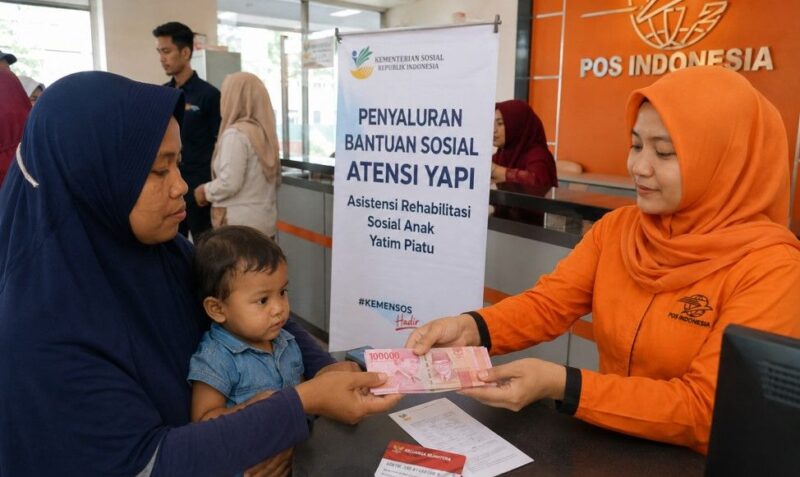 Petugas melayani pencairan bantuan sosial ATENSI YAPI kepada keluarga penerima manfaat ( Poto : jambiprima.com )