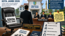 Pemkot Jambi mulai mempersiapkan seleksi Sekda 2026 melalui BKPSDMD. Proses lelang jabatan dilakukan secara terbuka sesuai aturan nasional dan diprediksi berlangsung ketat.( ilustrasi Poto : chatGPT ).