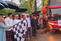 Pemerintah Kabupaten Merangin melepas 388 jamaah calon haji di Masjid Baitul Makmur. Bupati menekankan makna perjuangan ibadah.( Poto : JAMBIPRIMA.COM ).