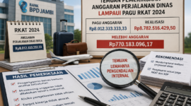 Temuan pemeriksaan mengungkap anggaran perjalanan dinas PT BPD Jambi tahun 2024 melampaui pagu RKAT hingga Rp770 juta.( Ilustrasi Poto : AI )
