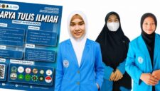 Tiga mahasiswa HPI UIN STS Jambi peraih Juara 1 LKTI Internasional berfoto usai pengumuman pemenang. ( Poto : JAMBIPRIMA.COM ).
