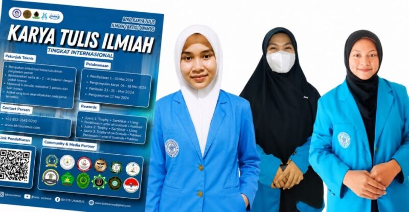 Tiga mahasiswa HPI UIN STS Jambi peraih Juara 1 LKTI Internasional berfoto usai pengumuman pemenang. ( Poto : JAMBIPRIMA.COM ).