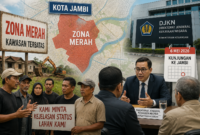 DJKN Kemenkeu Dijadwalkan Kunjungi Jambi, Warga Siapkan Dialog Soal Zona Merah.( Ilustrasi Poto : AI )