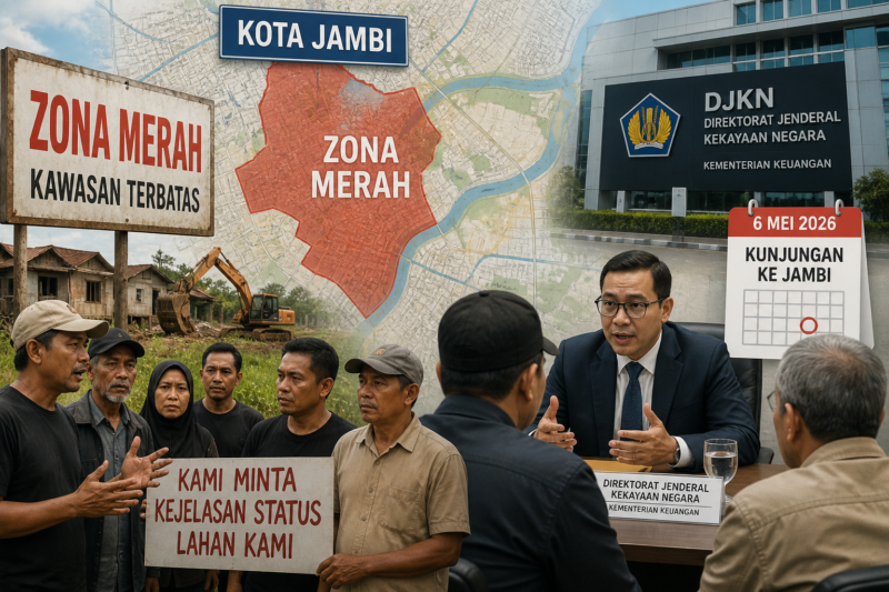 DJKN Kemenkeu Dijadwalkan Kunjungi Jambi, Warga Siapkan Dialog Soal Zona Merah.( Ilustrasi Poto : AI )