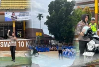 Direktorat Lalu Lintas Polda Jambi menggelar program Police Go To School untuk memberikan edukasi keselamatan berlalu lintas kepada pelajar.( SAKATOJAMBI.COM ).