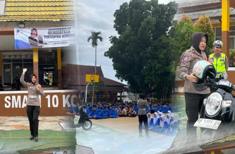 Direktorat Lalu Lintas Polda Jambi menggelar program Police Go To School untuk memberikan edukasi keselamatan berlalu lintas kepada pelajar.( SAKATOJAMBI.COM ).
