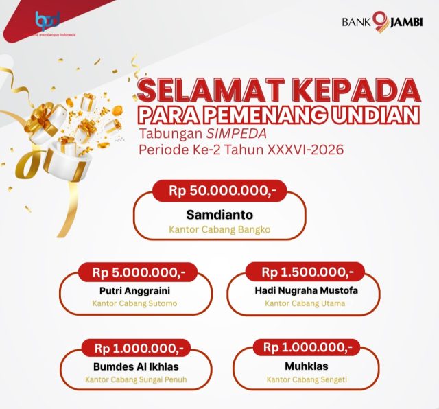 Nasabah Bank Jambi Raih Rp50 Juta di Undian Simpeda Nasional 2026. ( Poto : Akses Jambi ).