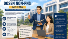 Sejumlah perguruan tinggi membuka lowongan dosen non-PNS pada Mei 2026. Rekrutmen ini menjadi peluang bagi akademisi untuk berkarier di PTN dan PTS.( Poto : AI ).
