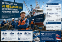 KKP membuka 20 ribu lowongan awak kapal perikanan untuk program modernisasi 1.582 kapal hingga 2028.( Poto : AI)