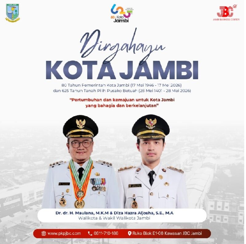Hari Jadi Kota Jambi ke-80 mendapat dukungan dari Jambi Business Center yang menegaskan komitmennya dalam mendukung pertumbuhan ekonomi dan pembangunan kawasan bisnis modern.( Poto : JAMBIEKSPRES.CO.ID ).