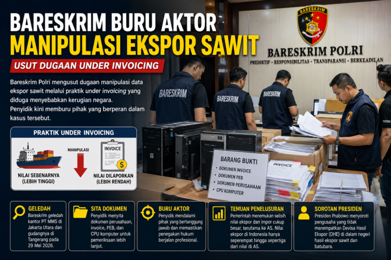 Bareskrim Polri mengusut dugaan manipulasi ekspor sawit melalui praktik under invoicing ( Ilustrasi Poto : chatGPT )
