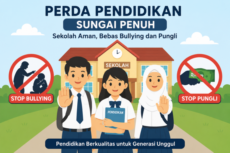 Pemerintah Kota Sungai Penuh resmi menerapkan Perda Pendidikan 2025 dengan fokus pada pencegahan bullying  dan pungli.( Ilustrasi Poto : AI ).