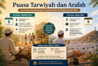 Puasa Tarwiyah dan Arafah menjadi amalan sunnah penting di bulan Dzulhijjah. Ketahui perbedaan, keutamaan, dan puasa yang lebih dianjurkan menurut ulama.( Poto : chatGPT ).