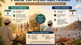 Puasa Tarwiyah dan Arafah menjadi amalan sunnah penting di bulan Dzulhijjah. Ketahui perbedaan, keutamaan, dan puasa yang lebih dianjurkan menurut ulama.( Poto : chatGPT ).