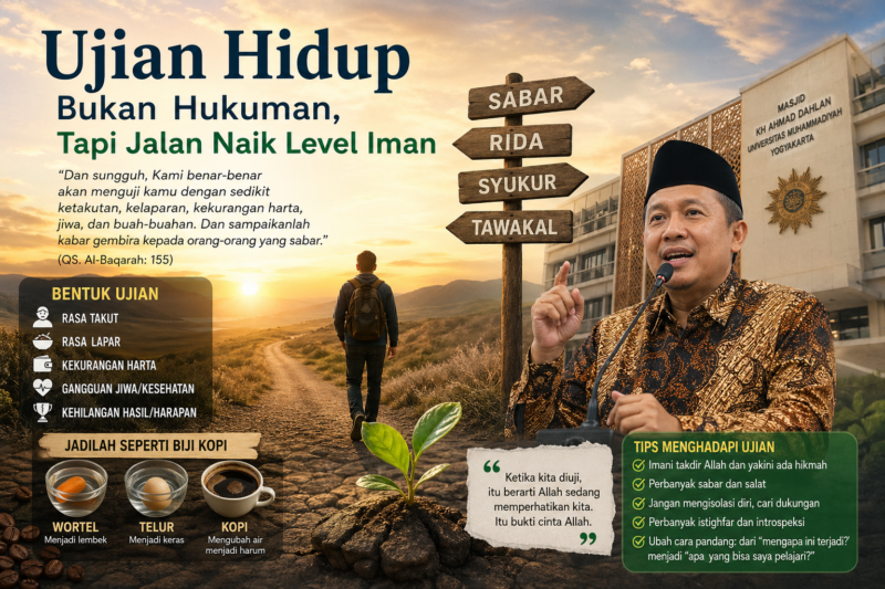 Talqis Nurdianto menjelaskan bahwa ujian hidup dalam Islam bukan hukuman, melainkan tanda cinta Allah.( Poto :AI )
