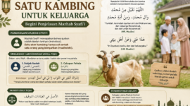 Mazhab Syafi’i menjelaskan hukum qurban satu kambing untuk keluarga dengan membedakan pelaku ibadah dan penerima pahala qurban berdasarkan hadis Nabi SAW.( Poto : AI ).