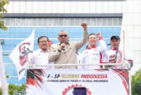 Aksi damai dari Federasi Serikat Pekerja Global Indonesia yang digelar di Jakarta, Senin (25/5/2026).( Poto : Biro Humas Kemnaker )
