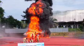 Pertamina EP Jambi menguji kesiapsiagaan tim HSSE lewat simulasi kebakaran sumur minyak di Jambi.( poto : bicarajambi.com )