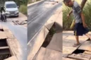 Tangkapan layar Sebuah video yang memperlihatkan kondisi mengenaskan sebuah jembatan besi di kawasan Jalan Darma Mala, Sungai Gelam, Kabupaten Muaro Jambi.( poto : tribunjambi.com )