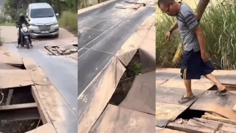 Tangkapan layar Sebuah video yang memperlihatkan kondisi mengenaskan sebuah jembatan besi di kawasan Jalan Darma Mala, Sungai Gelam, Kabupaten Muaro Jambi.( poto : tribunjambi.com )