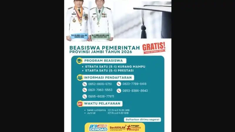 Waktu pendaftaran Beasiswa Pemprov Jambi 2026 berakhir hari ini.( poto : tribunjambi.com )