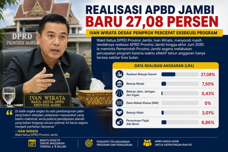 Wakil Ketua DPRD Provinsi Jambi, Ivan Wirata, mendesak Pemerintah Provinsi Jambi segera mempercepat pelaksanaan program.( poto : AI )