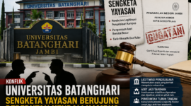 Konflik Universitas Batanghari berkembang dari sengketa yayasan menjadi perebutan kendali kampus.( ilustrasi poto :chatGPT )