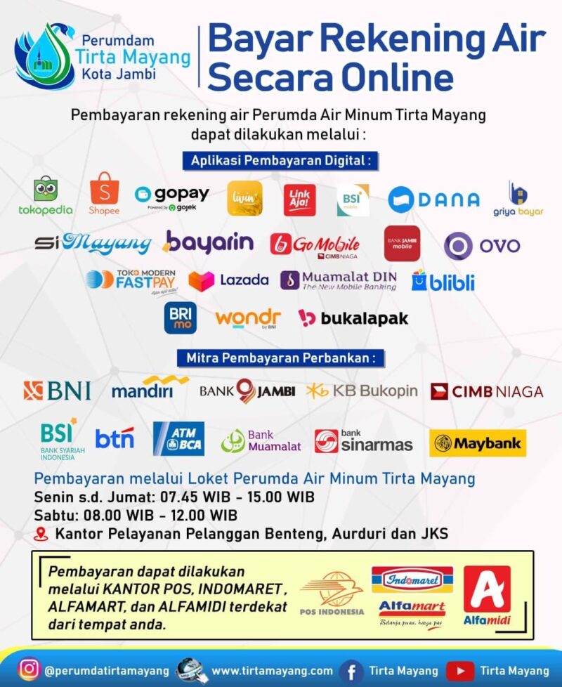 Perumda Tirta Mayang Kota Jambi menghadirkan beragam kanal pembayaran digital.( poto : jambilink.id )