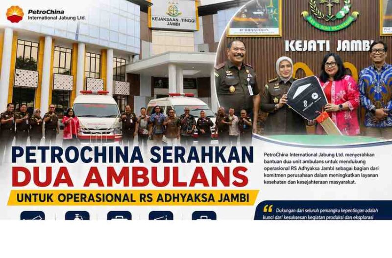 PetroChina International Jabung Ltd. menyerahkan dua unit ambulans kepada RS Adhyaksa Jambi.( poto : halojambi.com )