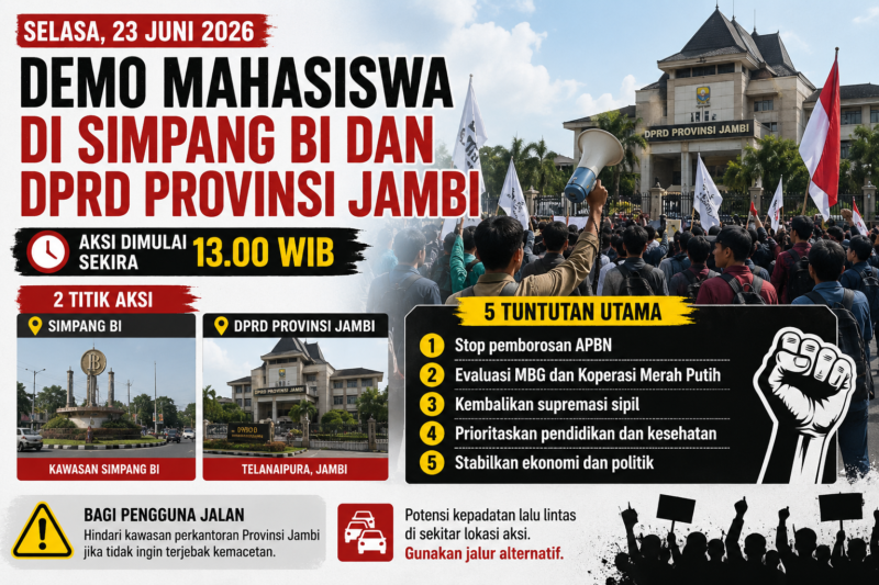 Aksi demonstrasi mahasiswa akan berlangsung di Kota Jambi pada Selasa (23/6/2026) siang.( ilustrasi poto : chatGPT )