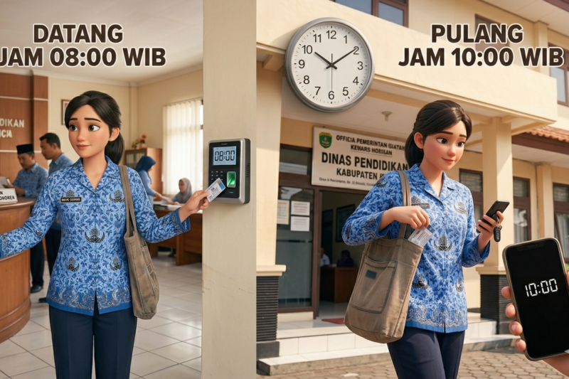 Tenaga honorer yang datang ke kantor pukul 08.00 WIB, lalu pulang pukul 10.00 WIB.( poto : kompas.com)